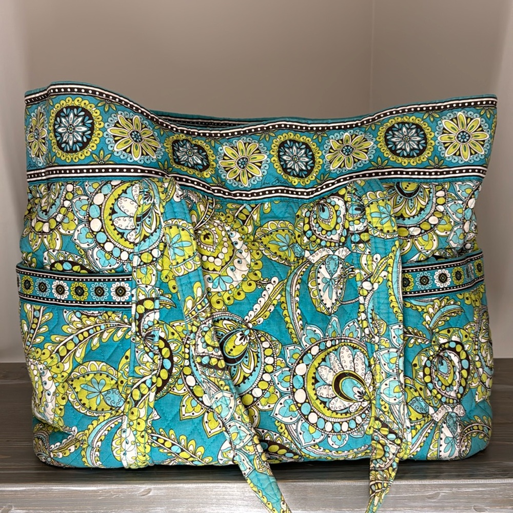 Vera Bradley blue, green, white paisley large tote.